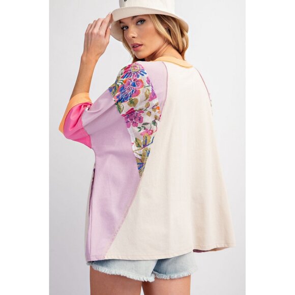 Easel Mixed Print Color Block Knit Top - Picture 4 of 16